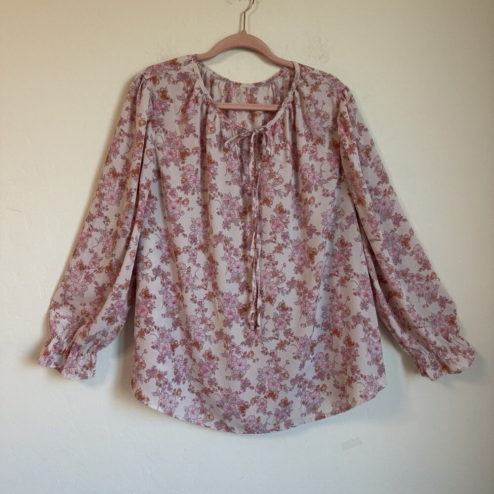 Womens Long Ruffle Hem Sleeve Floral Peasant Top Size 2X Bloomcore Boho Work